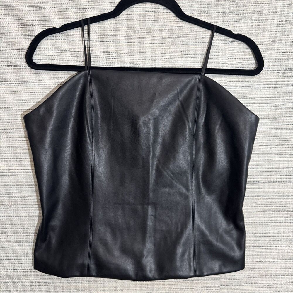 Black Faux Leather Bustier Corset Tube Top Stretch XL
